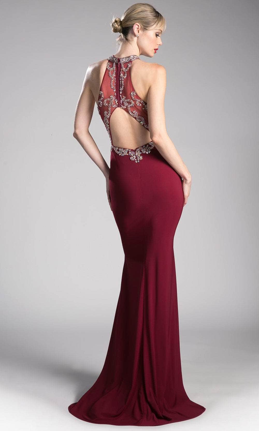 Cinderella Divine ML202 - Beaded Halter Evening Gown - back view