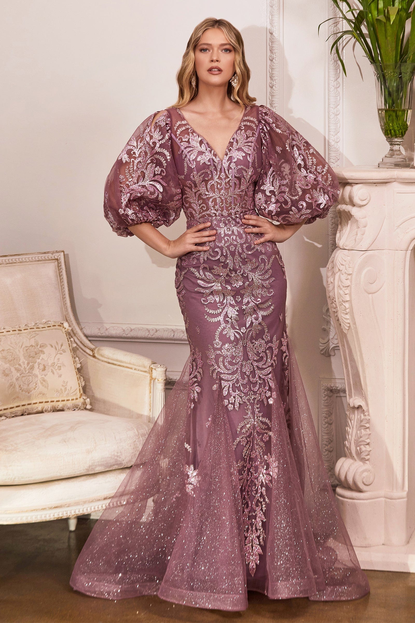 Cinderella Divine OC009 - V-neck Long Gown - designer prom dress at Silhouette Dresses