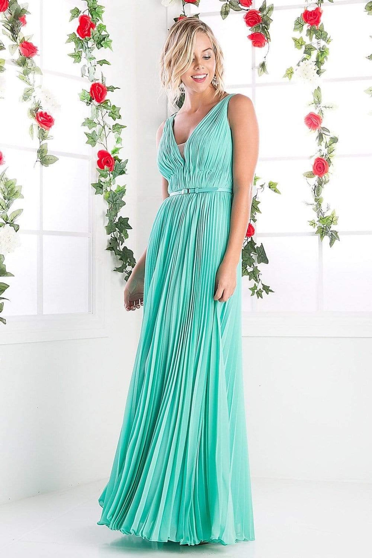 Cinderella Divine - Pleated V-neck A-line Dress