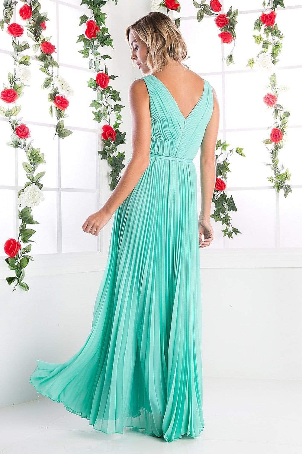 Cinderella Divine - Pleated V-neck A-line Dress - view 5