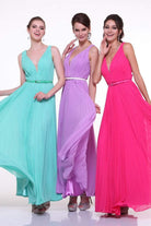 Cinderella Divine - Pleated V-neck A-line Dress - view 6