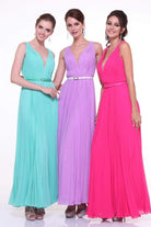 Cinderella Divine - Pleated V-neck A-line Dress - designer evening gown at Silhouette Dresses