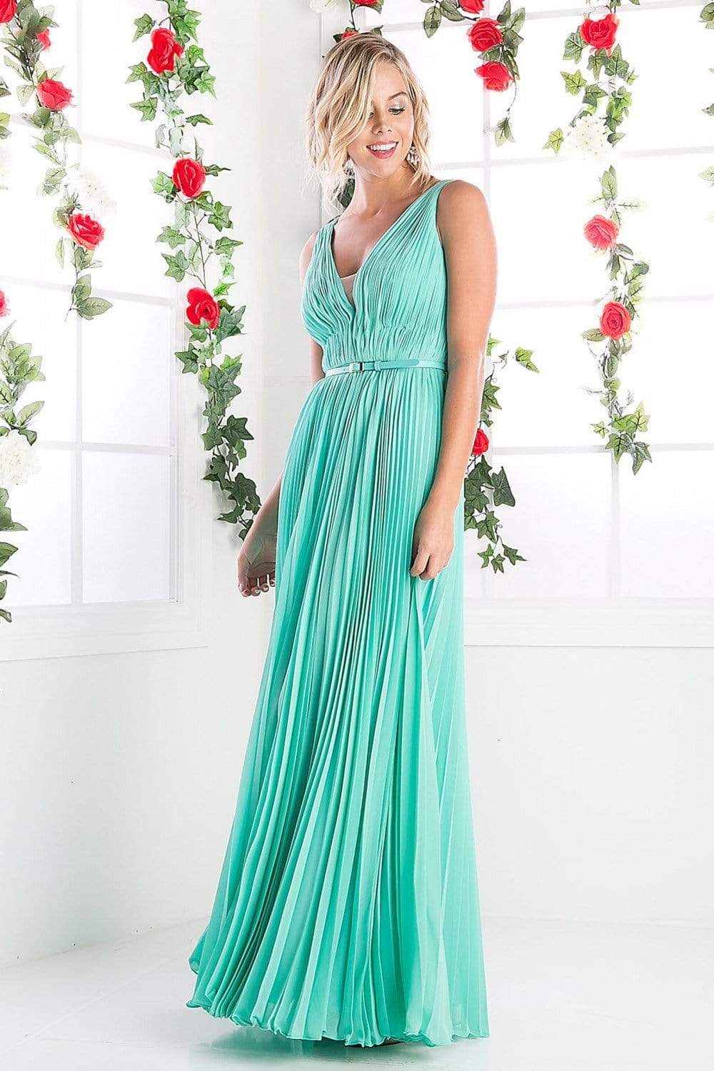 Cinderella Divine - Pleated V-neck A-line Dress - view 4