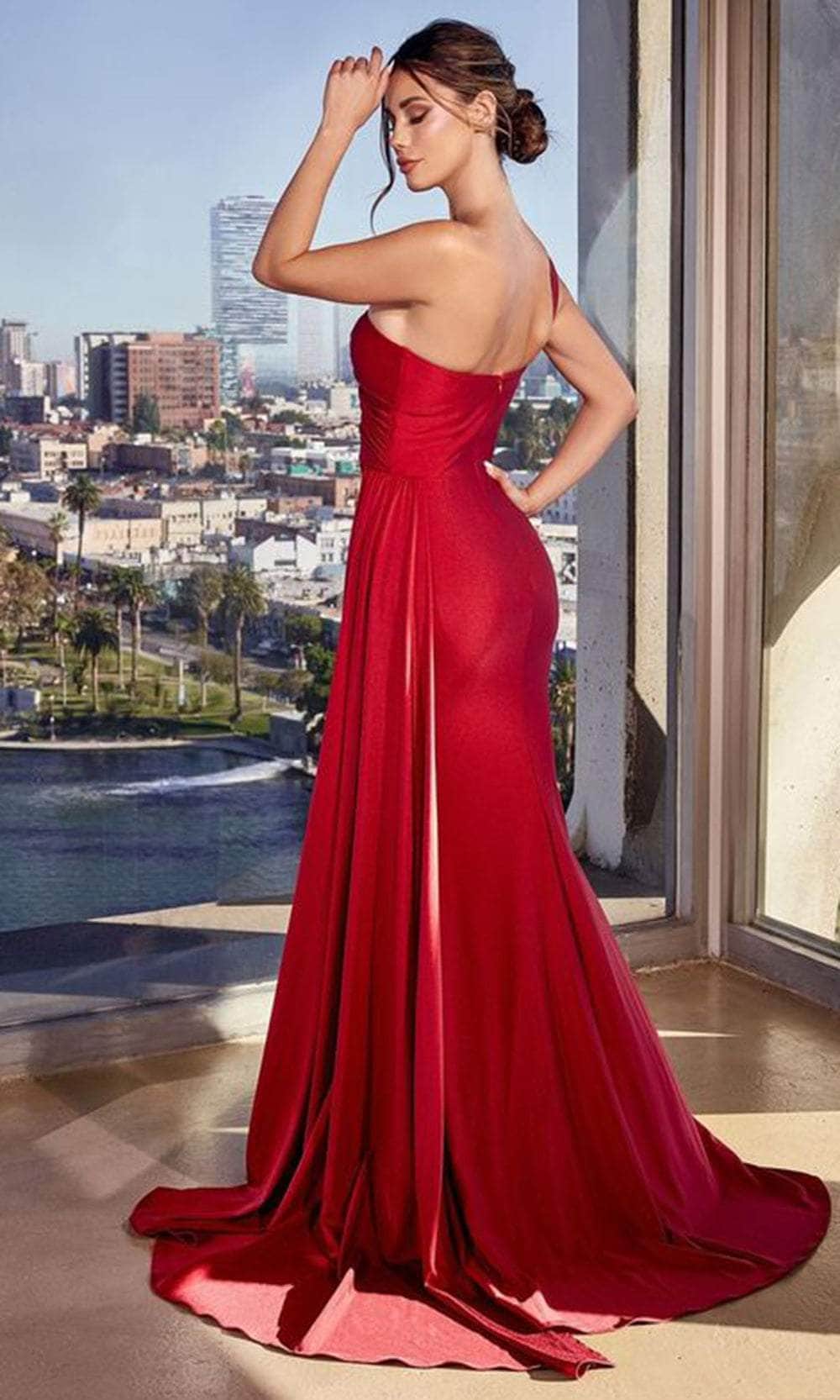 Cinderella Divine PT004 - Asymmetric Prom Dress with Ruched Bodice - detail view