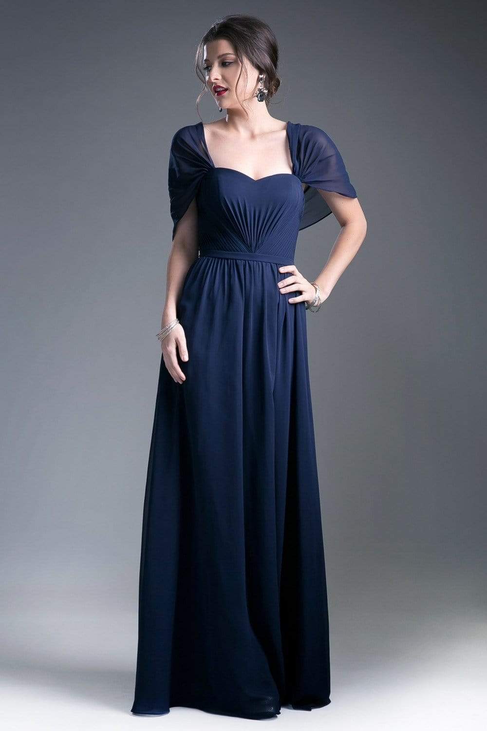 Cinderella Divine - Ruched Semi-Sweetheart Dress With Cape Detail - view 9