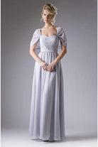 Cinderella Divine - Ruched Semi-Sweetheart Dress With Cape Detail - view 5