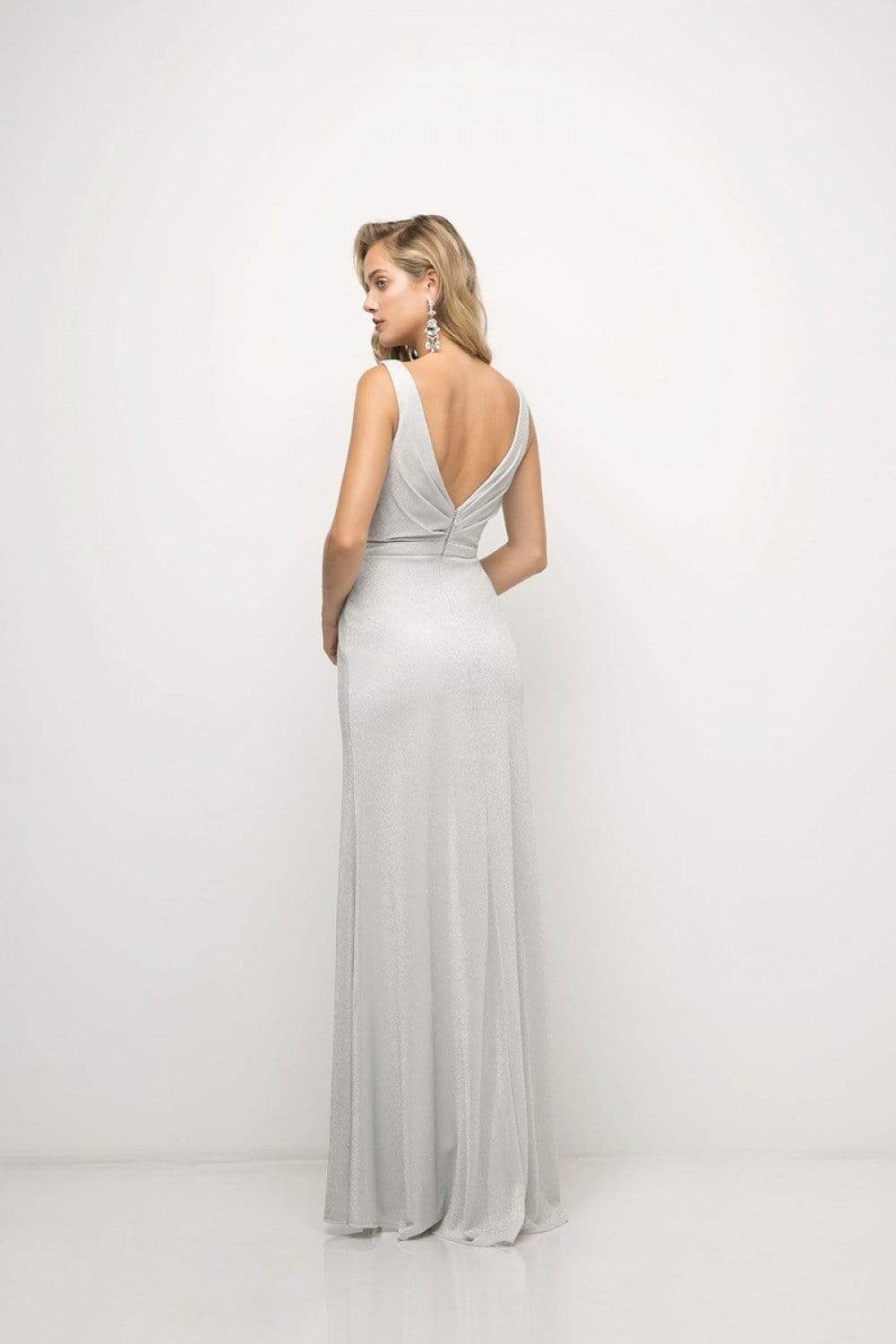 Cinderella Divine - Ruched V-neck Shimmer Fabric Sheath Dress - detail view