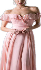 Cinderella Divine - Ruffled Off-Shoulder A-line Dress - detail view