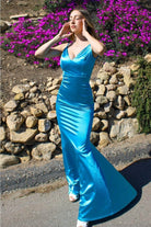Cinderella Divine SE016 - Long Satin Dress with Open Back - back view