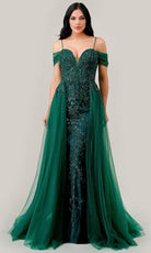 Cinderella Divine SF009 - Sequin Embellished Cold Shoulder Prom Dress - back view