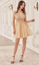 Cinderella Divine SF047 - Jeweled Detail Tulle Cocktail Dress - detail view