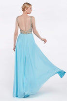 Cinderella Divine - Sheer Long Bell Sleeves Beaded Chiffon Evening Gown - back view