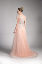 Cinderella Divine - Sheer Scoop Beaded Tulle A-Line Evening Gown - view 4