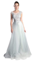 Cinderella Divine - Sheer Scoop Beaded Tulle A-Line Evening Gown - designer evening gown at Silhouette Dresses