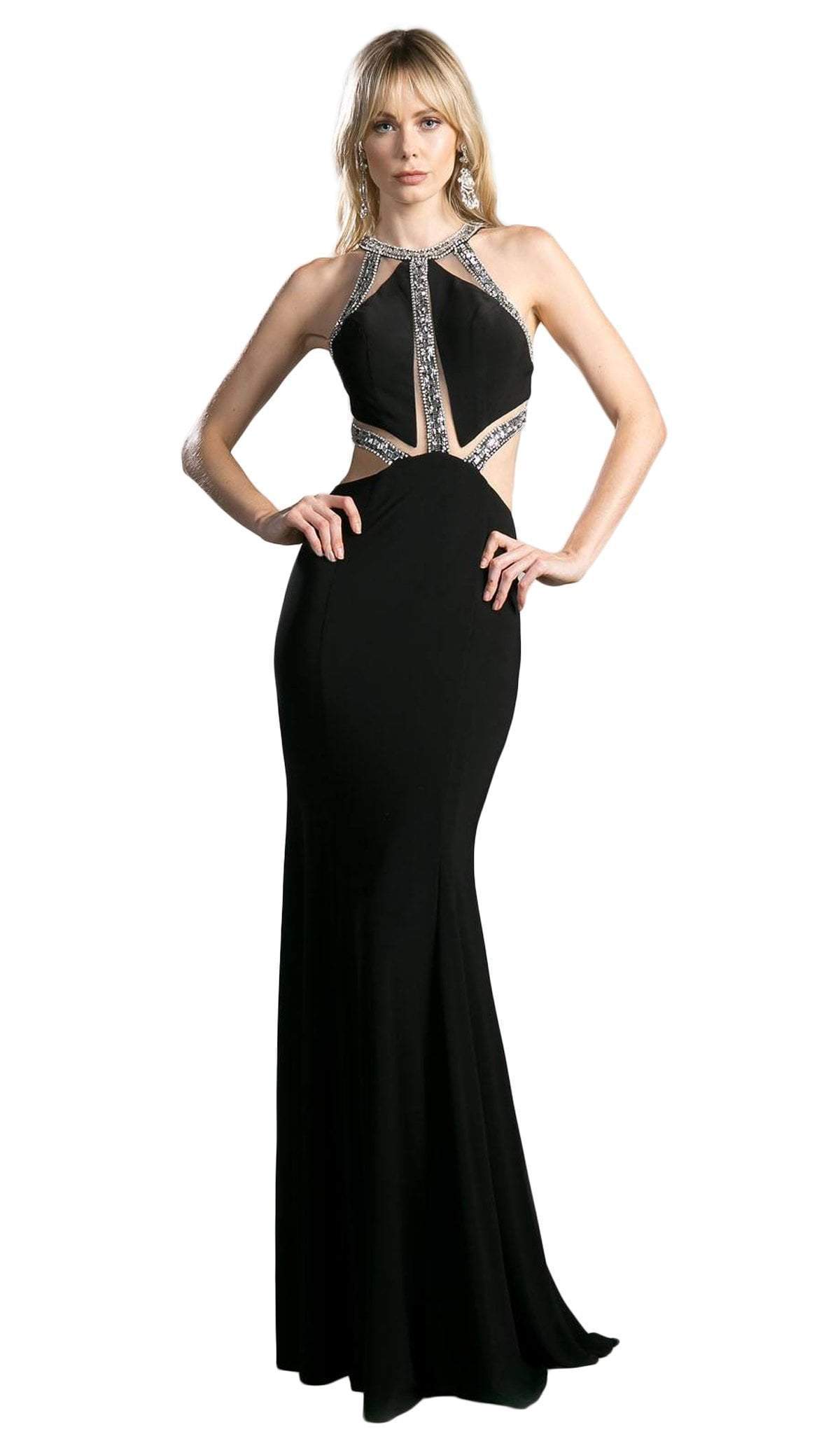 Cinderella Divine - Sleeveless Bedazzled Halter Neck Sheath Dress - designer prom dress at Silhouette Dresses