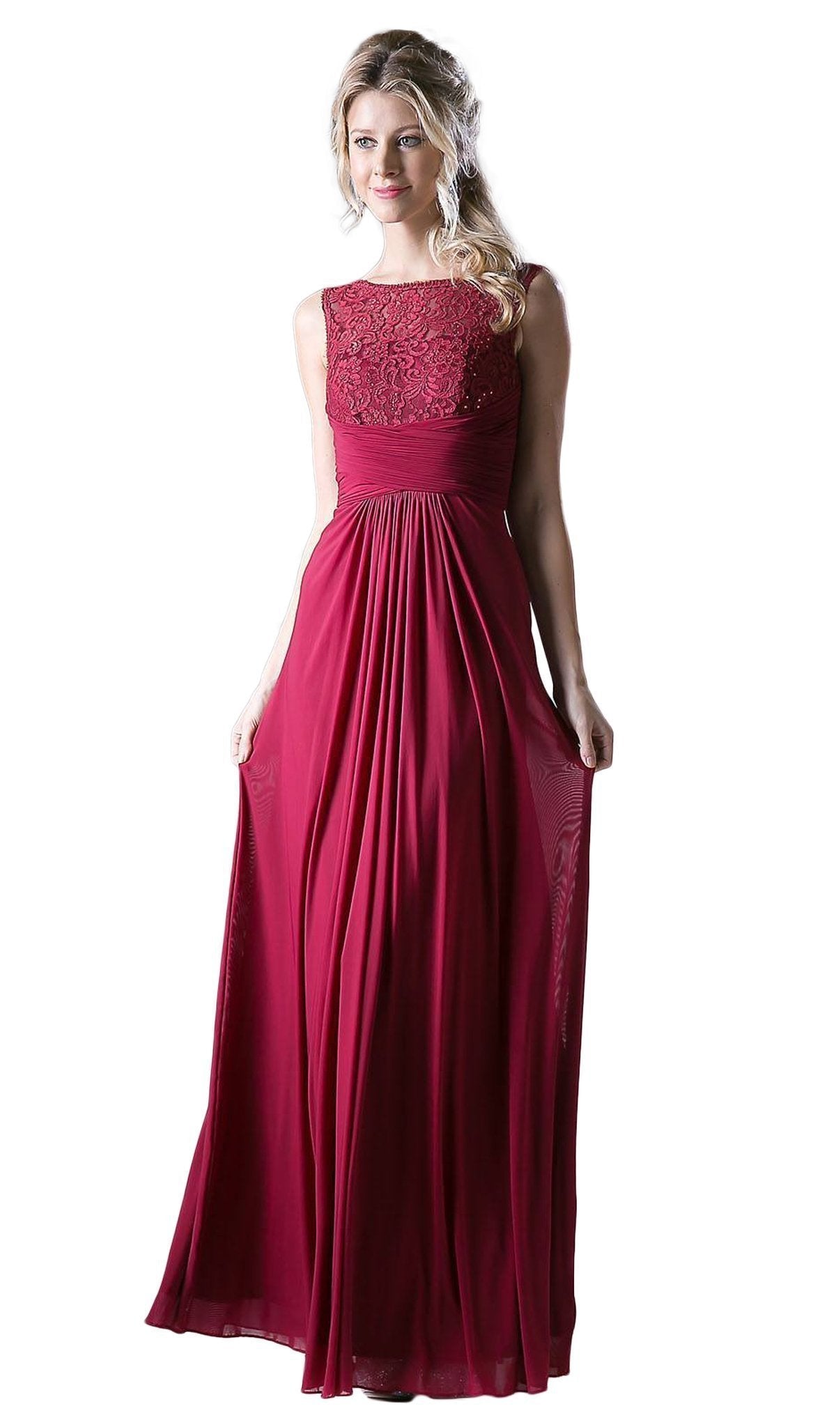 Cinderella Divine - Sleeveless Embellished Lace Bateau Sheath Dress - designer evening gown at Silhouette Dresses