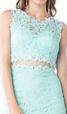 Cinderella Divine - Sleeveless Illusion Jewel Lace Sheath Fitted Cocktail Dress - detail view