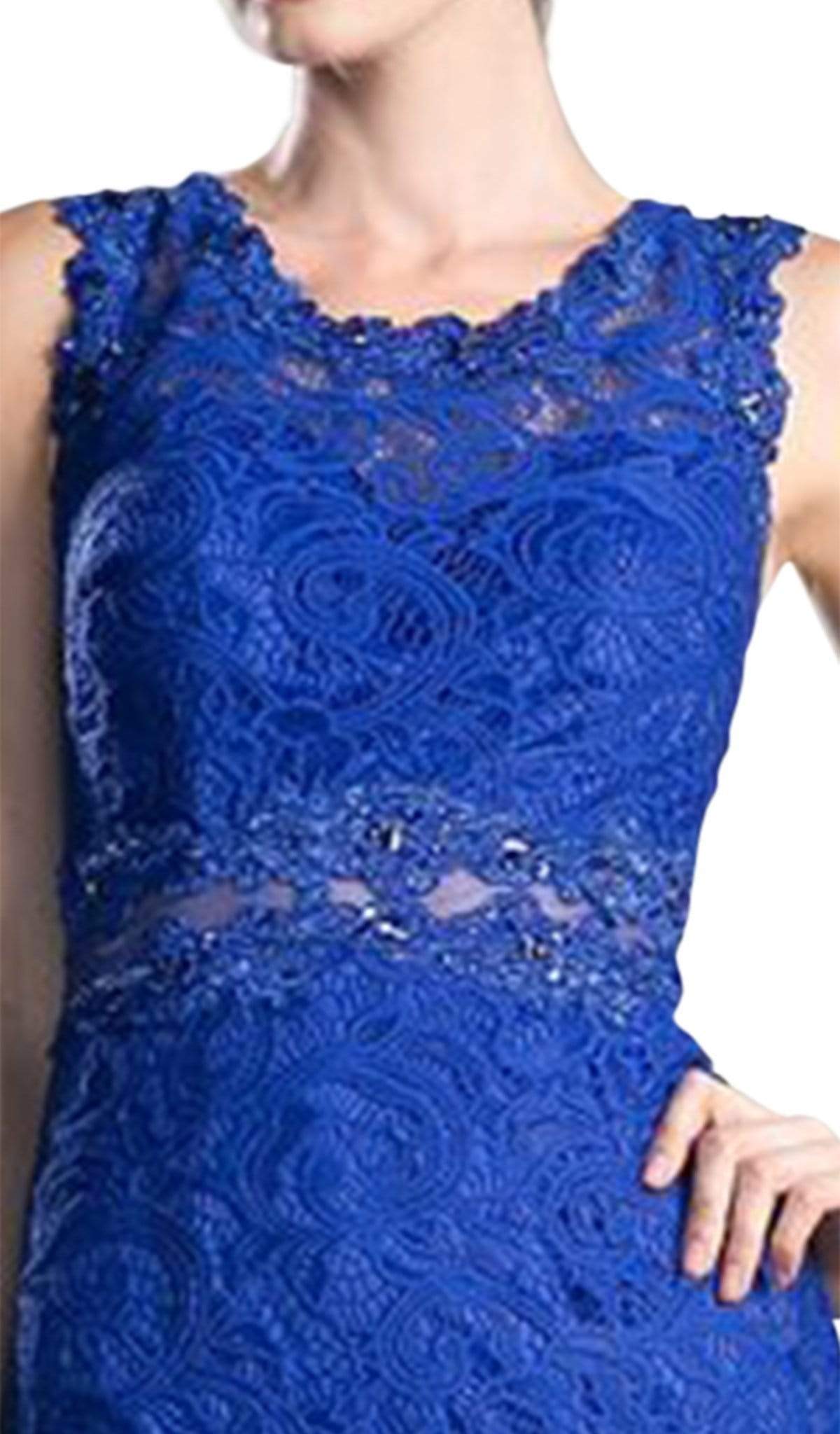 Cinderella Divine - Sleeveless Illusion Jewel Lace Sheath Fitted Cocktail Dress - view 8