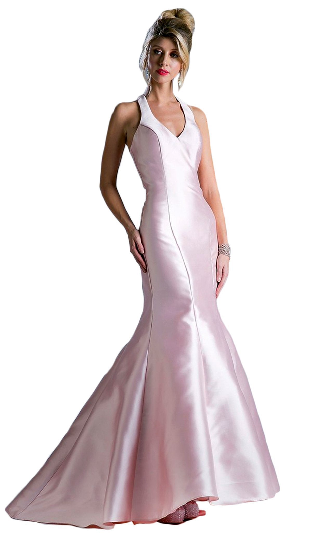 Cinderella Divine - Sleeveless Low V-Neck Satin Trumpet Evening Gown - designer prom dress at Silhouette Dresses