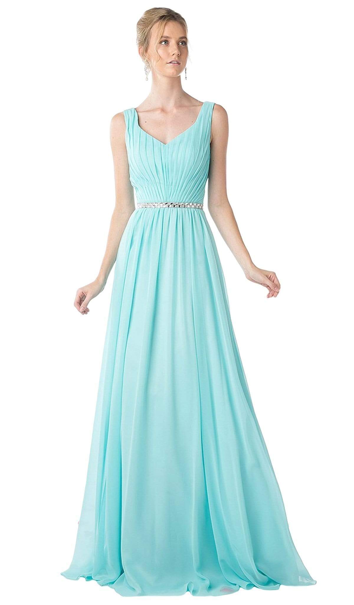 Cinderella Divine - Sleeveless Pleated V-Neck Bodice A-Line Gown - designer bridesmaid dress at Silhouette Dresses
