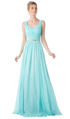 Cinderella Divine - Sleeveless Pleated V-Neck Bodice A-Line Gown - designer bridesmaid dress at Silhouette Dresses