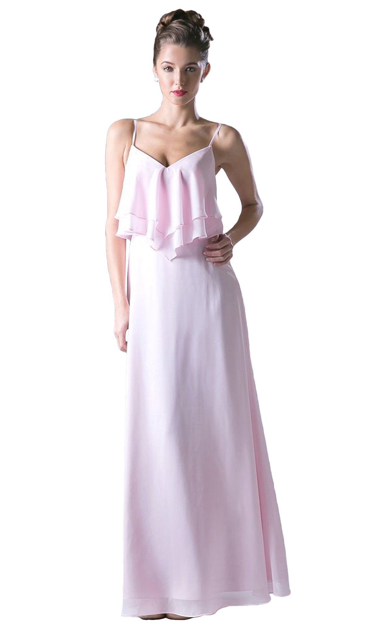 Cinderella Divine - Sleeveless Ruffled Bodice Chiffon A-Line Long Formal Dress - designer bridesmaid dress at Silhouette Dres