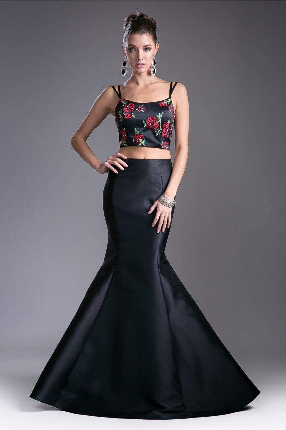 Cinderella Divine - Two Piece Floral Mermaid Evening Dress - designer evening gown at Silhouette Dresses