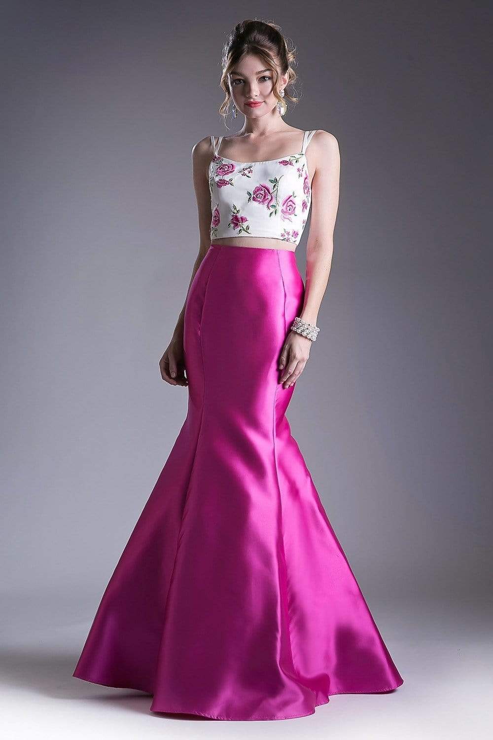 Cinderella Divine - Two Piece Floral Mermaid Evening Dress - detail view