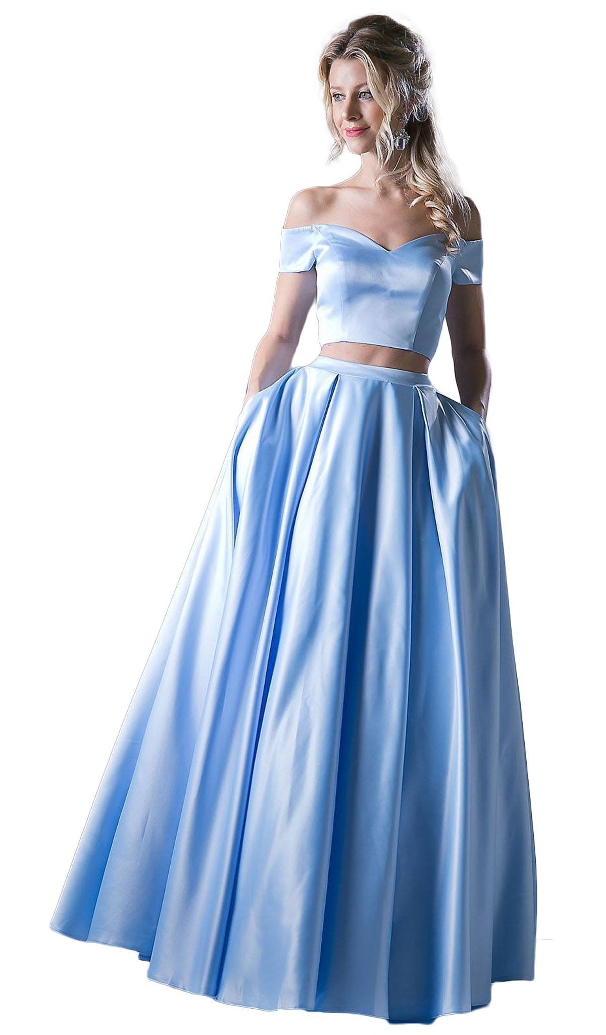 Cinderella Divine - Two Piece Off-Shoulder A-line Dress - designer prom dress at Silhouette Dresses