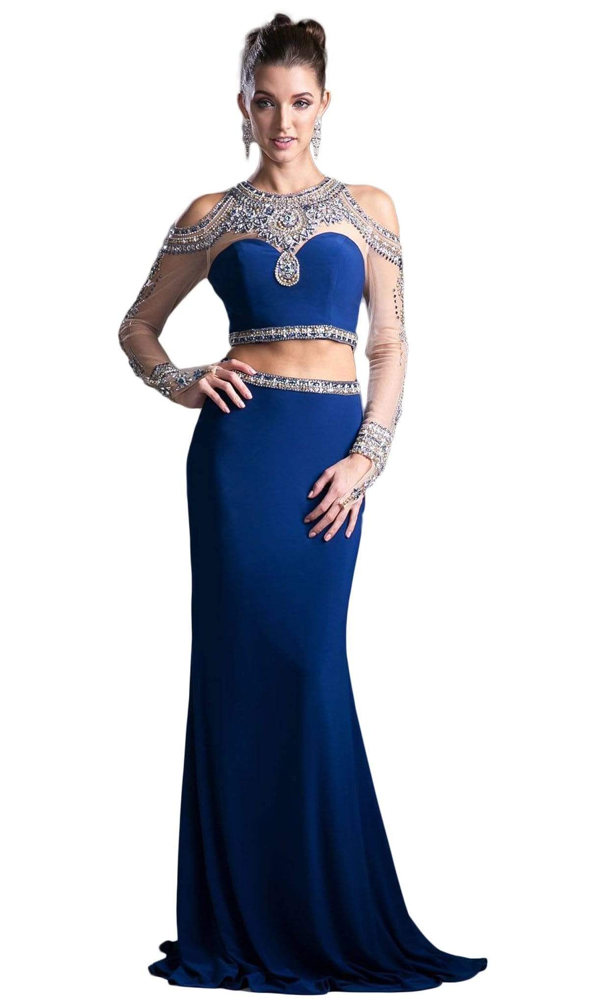 Cinderella Divine - Two Piece Rhinestone Embellished Long Sleeves Gown - designer formal gown at Silhouette Dresses