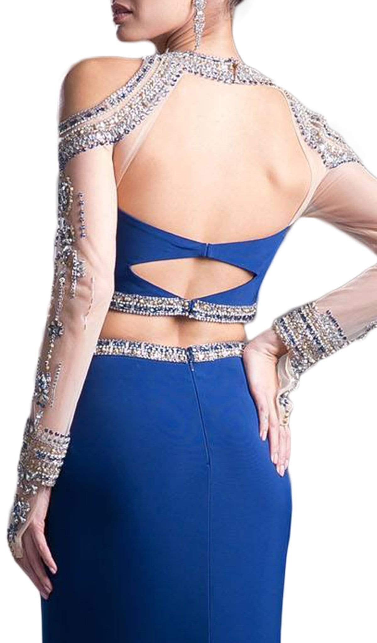Cinderella Divine - Two Piece Rhinestone Embellished Long Sleeves Gown - view 4