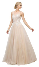 Cinderella Divine - UE009 Illusion Neckline Lace Bodice Tulle Gown - Silhouette Dresses