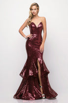 Cinderella Divine - UE010 Allover Sequin Tiered Ruffle Mermaid Gown - back view