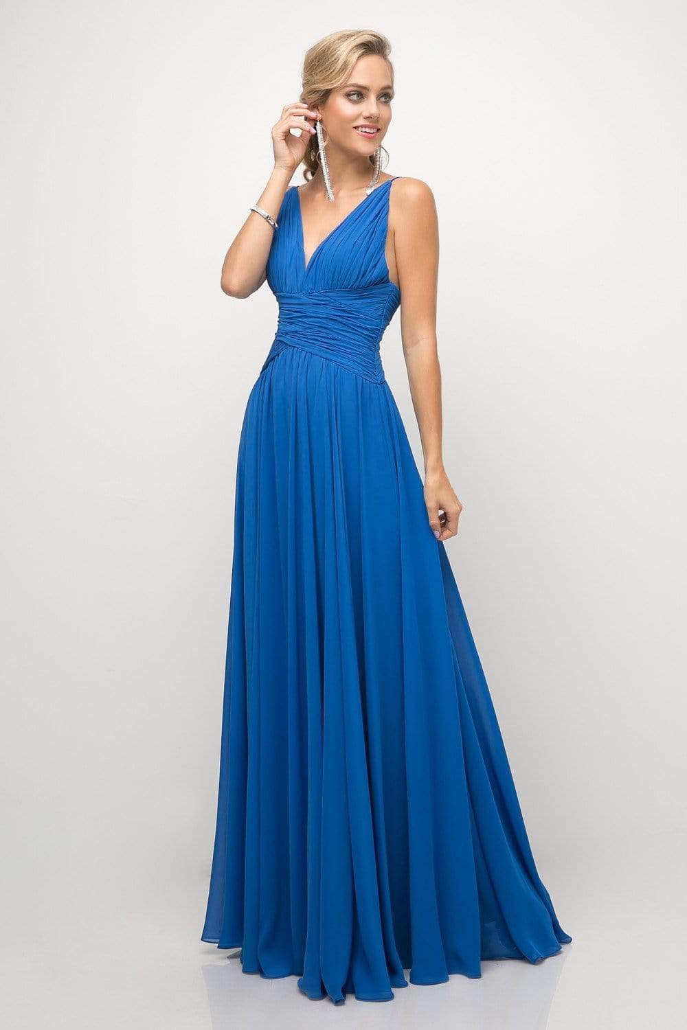 Cinderella Divine - UF295 Sleeveless Ruched Chiffon A-Line Dress - back view