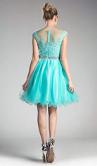 Cinderella Divine - UJ0012 Illusion Shoulders Ruffled Hem Cocktail Dress - back view