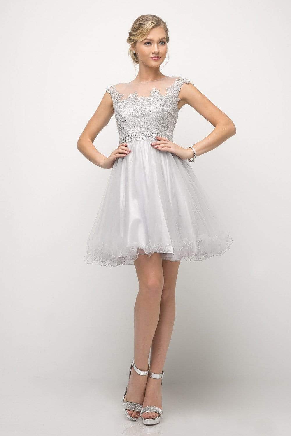 Cinderella Divine - UJ0012 Illusion Shoulders Ruffled Hem Cocktail Dress - view 4