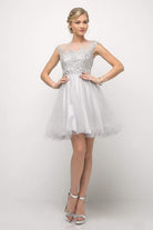 Cinderella Divine - UJ0012 Illusion Shoulders Ruffled Hem Cocktail Dress - view 4