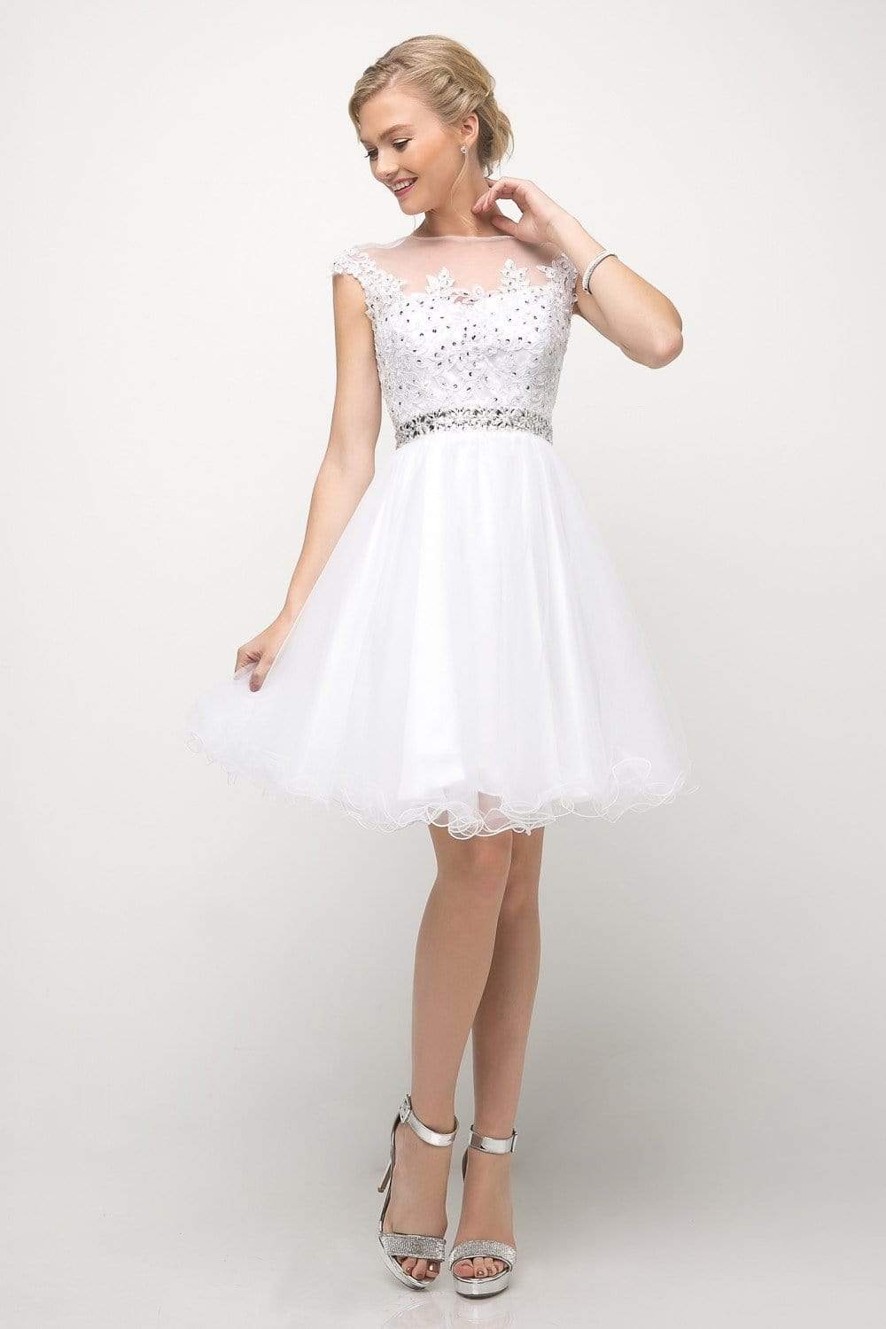 Cinderella Divine - UJ0012 Illusion Shoulders Ruffled Hem Cocktail Dress - view 6