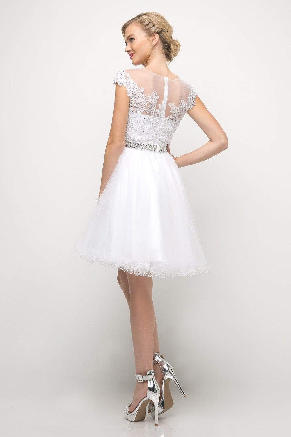 Cinderella Divine - UJ0012 Illusion Shoulders Ruffled Hem Cocktail Dress - view 7