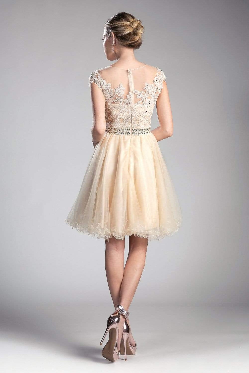 Cinderella Divine - UJ0012 Illusion Shoulders Ruffled Hem Cocktail Dress - view 9