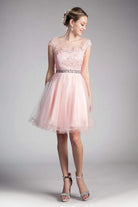 Cinderella Divine - UJ0012 Illusion Shoulders Ruffled Hem Cocktail Dress - detail view