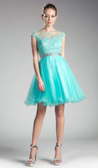 Cinderella Divine - UJ0012 Illusion Shoulders Ruffled Hem Cocktail Dress - designer cocktail dress at Silhouette Dresses