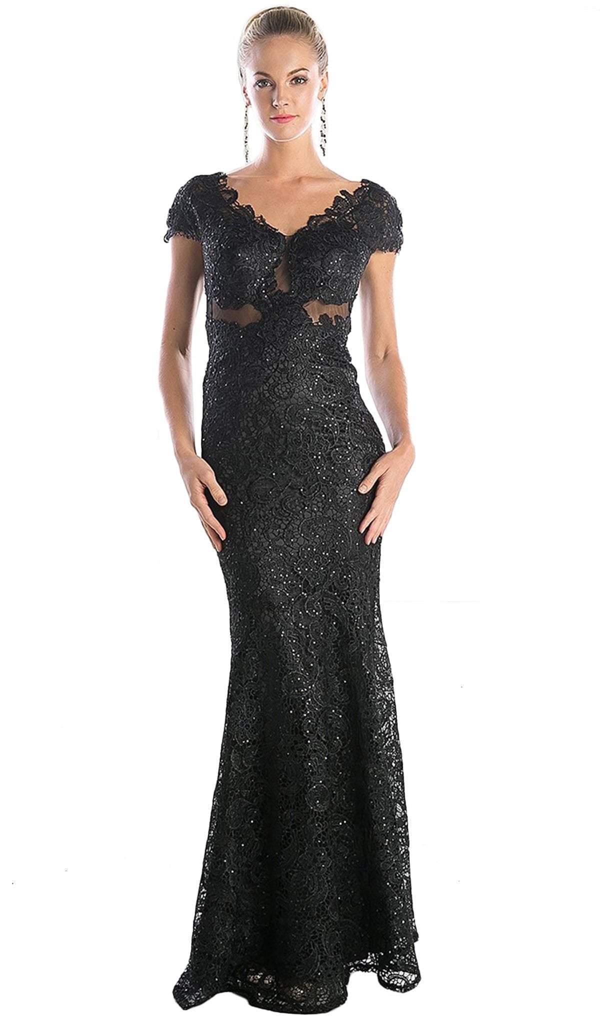 Cinderella Divine - V-neck Lace Evening Dress - Silhouette Dresses