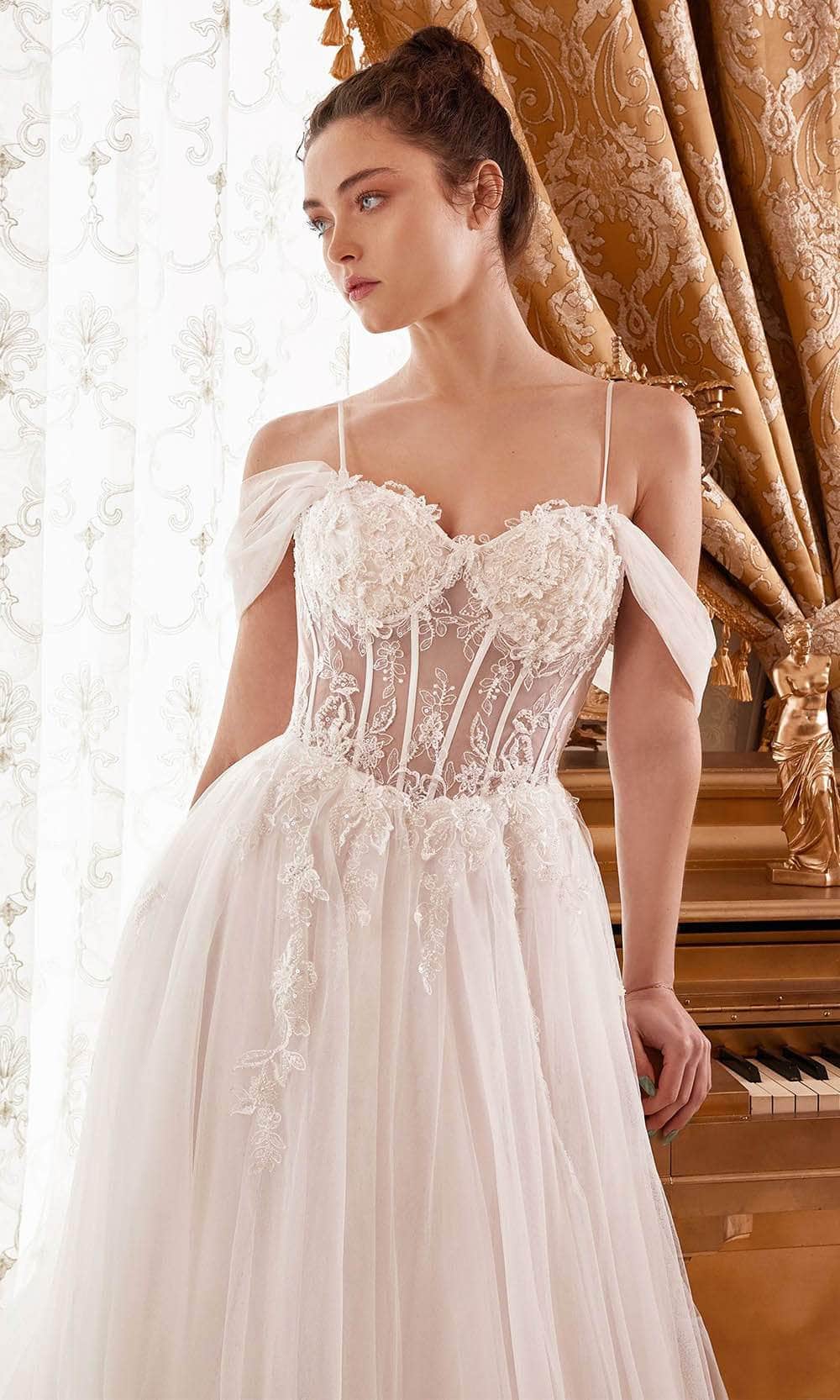 Cinderella Divine WN307 - Off-Shoulder Bridal Dress with Embellishments - detail view