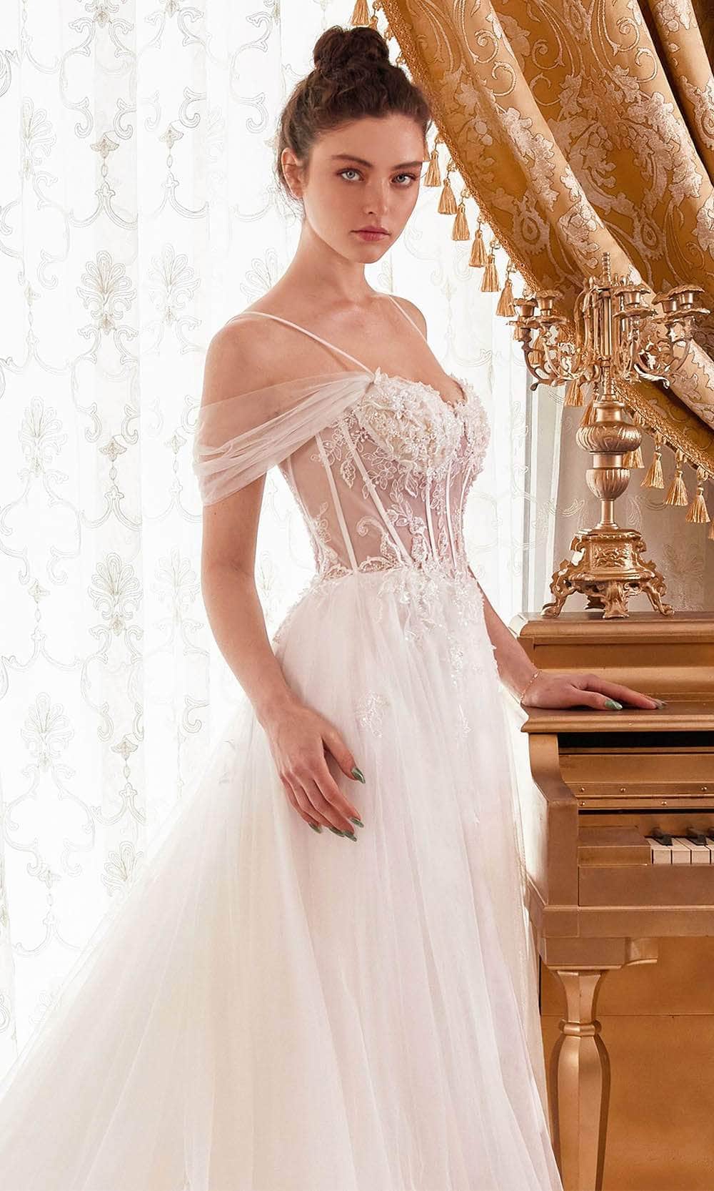 Cinderella Divine WN307 - Off-Shoulder Bridal Dress with Embellishments - view 4