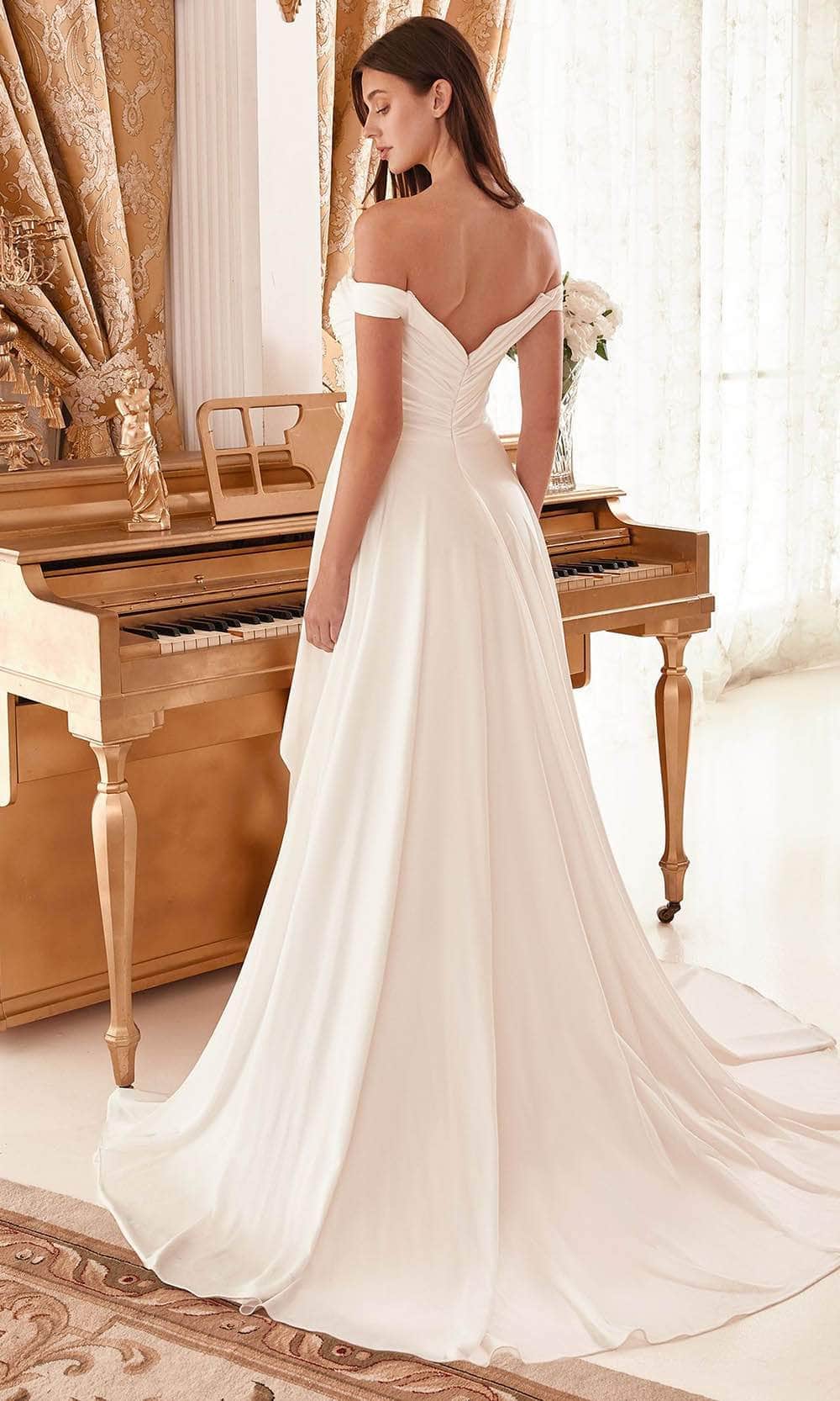 Cinderella Divine WN315 - Ruched Off-Shoulder Bridal Dress - back view