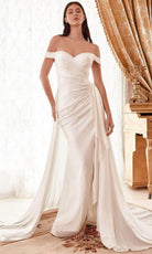 Cinderella Divine WN315 - Ruched Off-Shoulder Bridal Dress - detail view