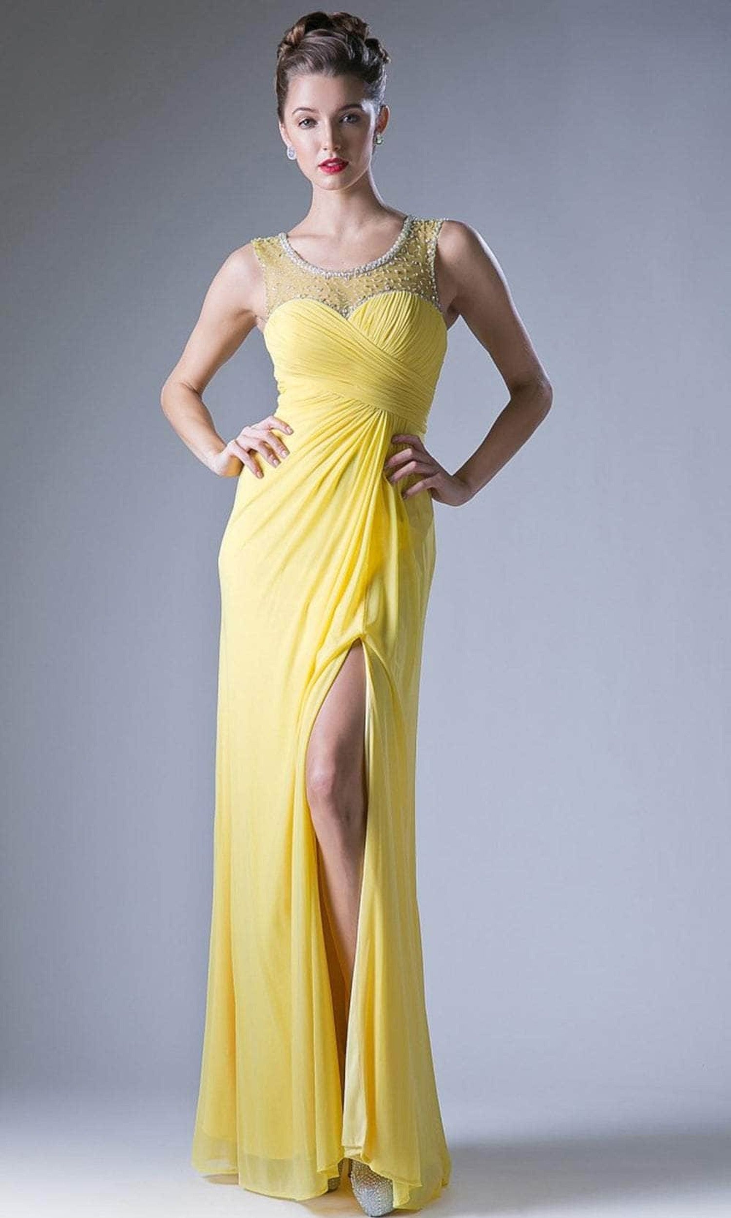 Cinderella Divine XP13 - Ruched Sheer Back Long Dress