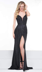 Colors Couture - J099 Embellished Deep V-neck Trumpet Dress