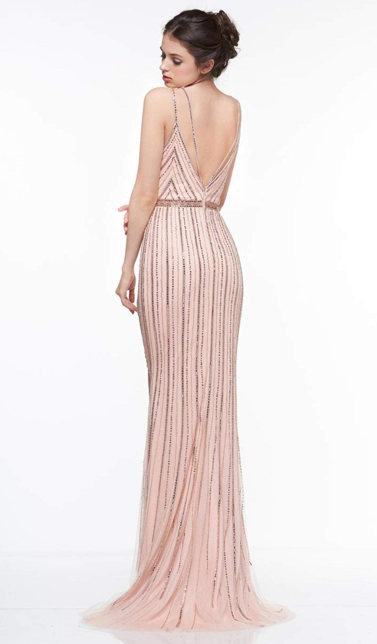 Colors Couture - J099 Embellished Deep V-neck Trumpet Dress